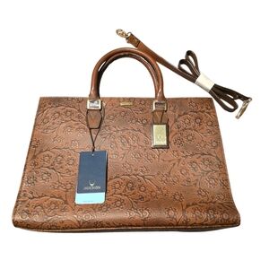 Hidesign Kester Floral Embossed Brown/Tan Leather Work Bag